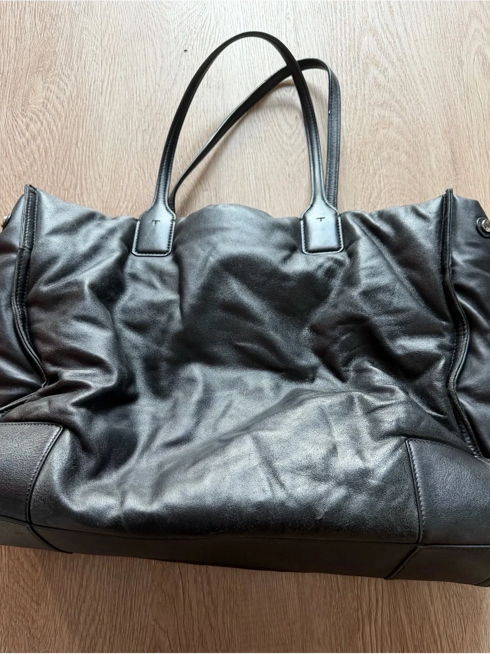 Tory Burch Black Quilted Leather Tote with Logo Medallion